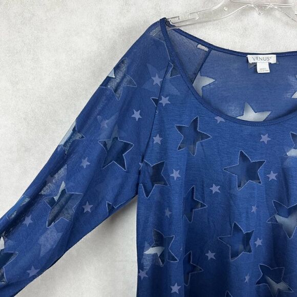 -Venus Long Sleeve Blue Star Mesh Top - Picture 5 of 10